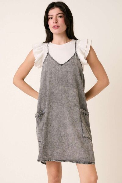 Mittoshop Washed Patch Pocket Mini Cami Denim Dress - Bitsy Gypsy Boutique