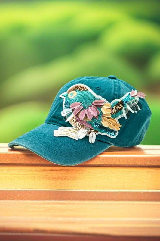 Mix Media Bird Patch Vintage Cotton Canvas Cap - Bitsy Gypsy Boutique