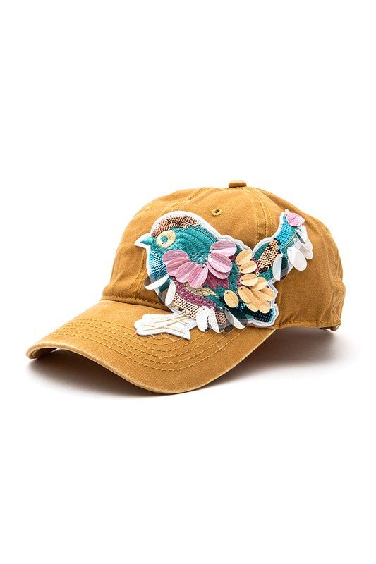 Mix Media Bird Patch Vintage Cotton Canvas Cap - Bitsy Gypsy Boutique