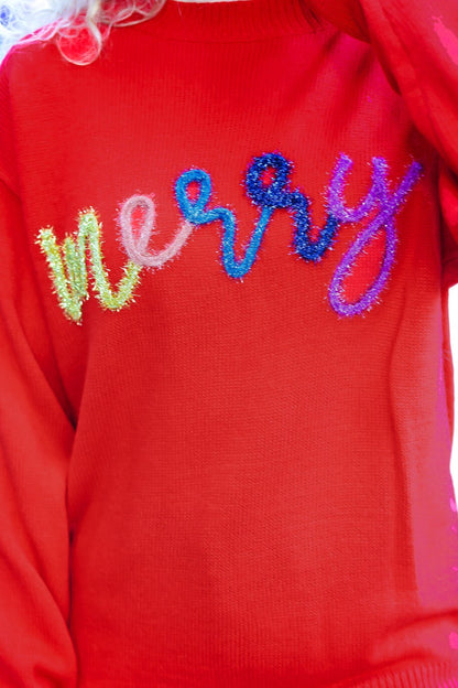 More The Merrier Red Pop Up Lurex Sweater - Bitsy Gypsy Boutique