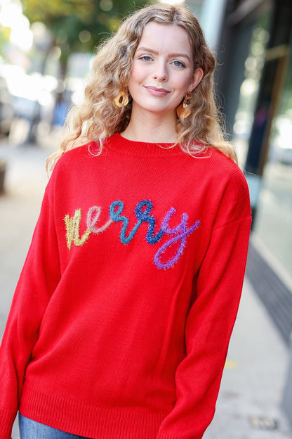 More The Merrier Red Pop Up Lurex Sweater - Bitsy Gypsy Boutique