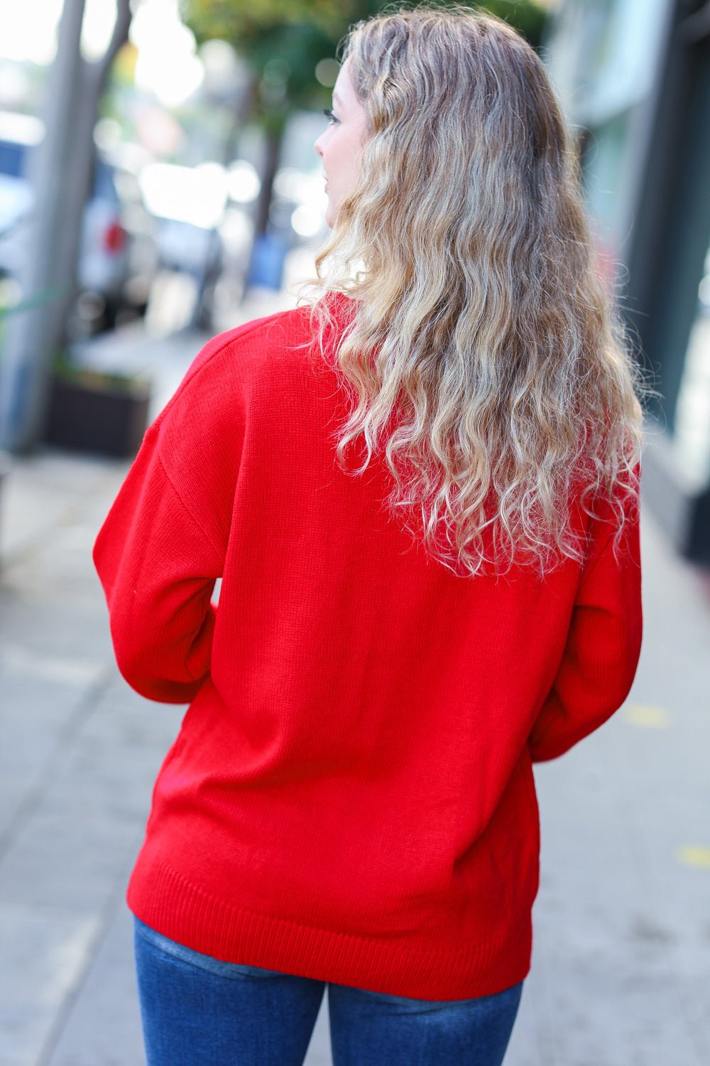 More The Merrier Red Pop Up Lurex Sweater - Bitsy Gypsy Boutique