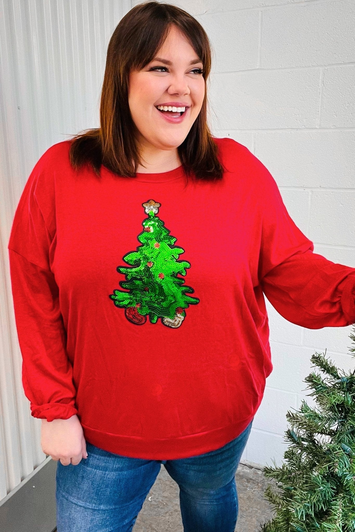 More The Merrier Red Sequin Christmas Tree Hacci Top - Bitsy Gypsy Boutique