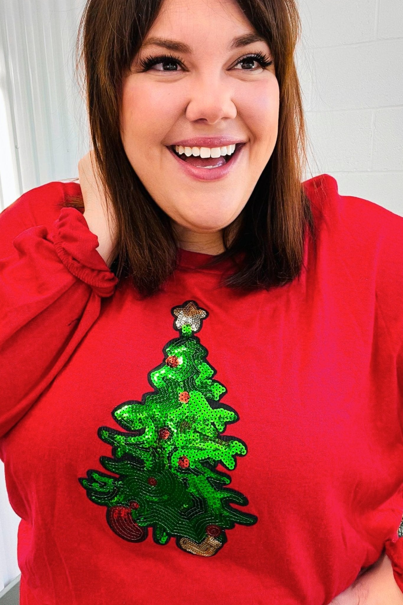 More The Merrier Red Sequin Christmas Tree Hacci Top - Bitsy Gypsy Boutique