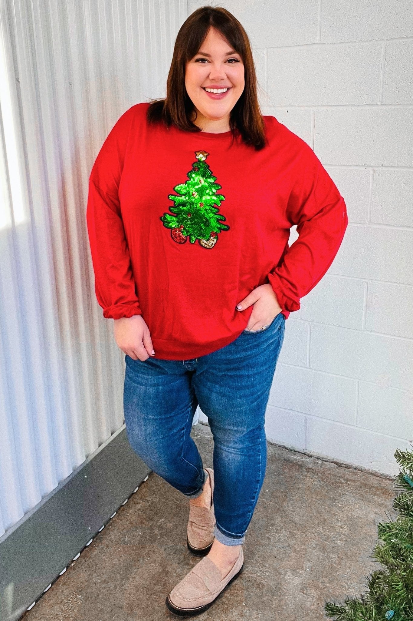 More The Merrier Red Sequin Christmas Tree Hacci Top - Bitsy Gypsy Boutique