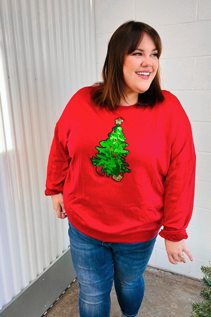 More The Merrier Red Sequin Christmas Tree Hacci Top - Bitsy Gypsy Boutique