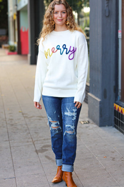 More the Merrier White Pop Up Lurex Sweater - Bitsy Gypsy Boutique