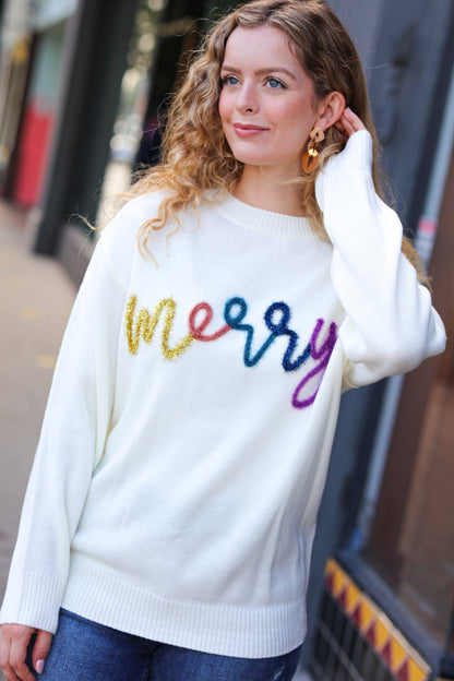 More the Merrier White Pop Up Lurex Sweater - Bitsy Gypsy Boutique
