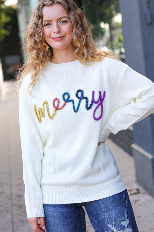 More the Merrier White Pop Up Lurex Sweater - Bitsy Gypsy Boutique