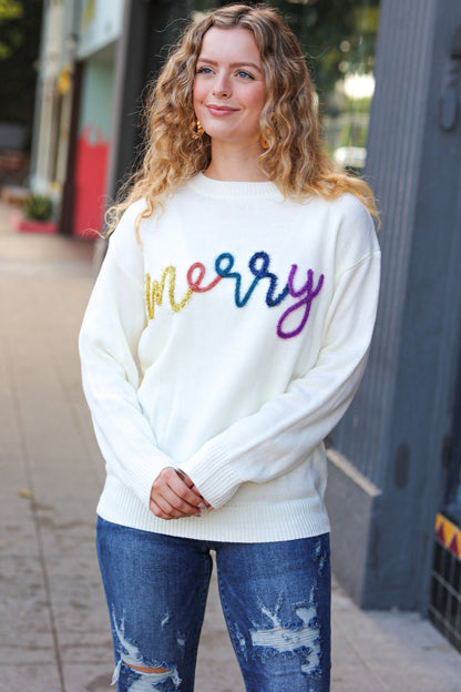 More the Merrier White Pop Up Lurex Sweater - Bitsy Gypsy Boutique