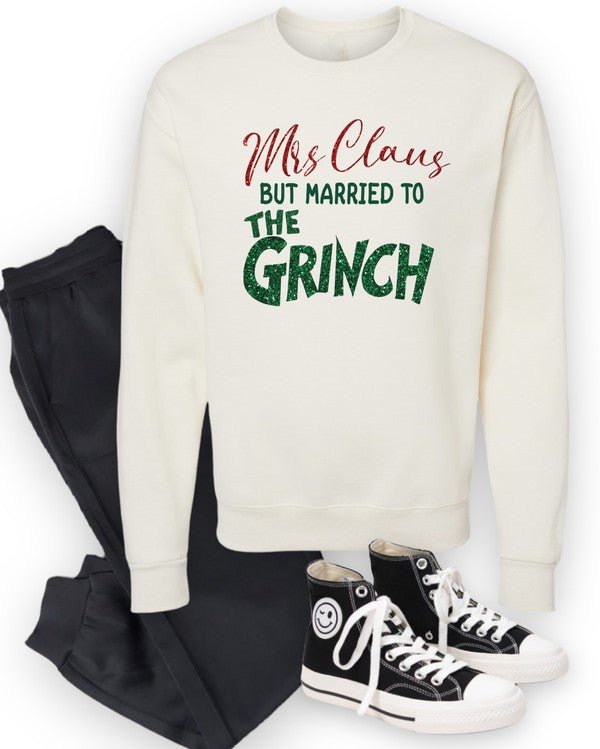 Mrs. Claus Married to Grinch Graphic Sweatshirt - Bitsy Gypsy Boutique