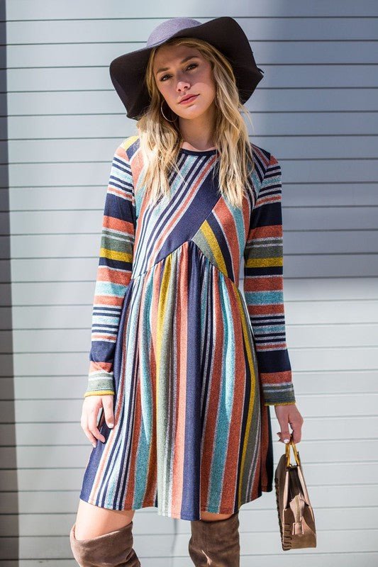 Multi Color Cross Stripe Midi Dress - Bitsy Gypsy Boutique