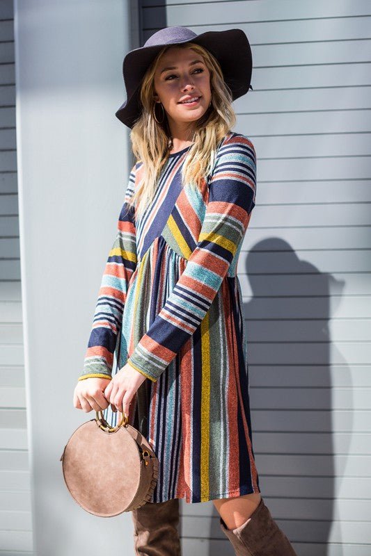 Multi Color Cross Stripe Midi Dress - Bitsy Gypsy Boutique