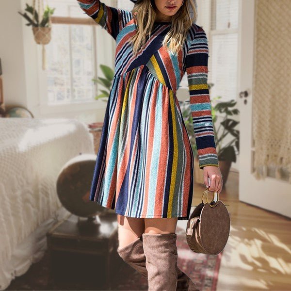 Multi Color Cross Stripe Midi Dress - Bitsy Gypsy Boutique