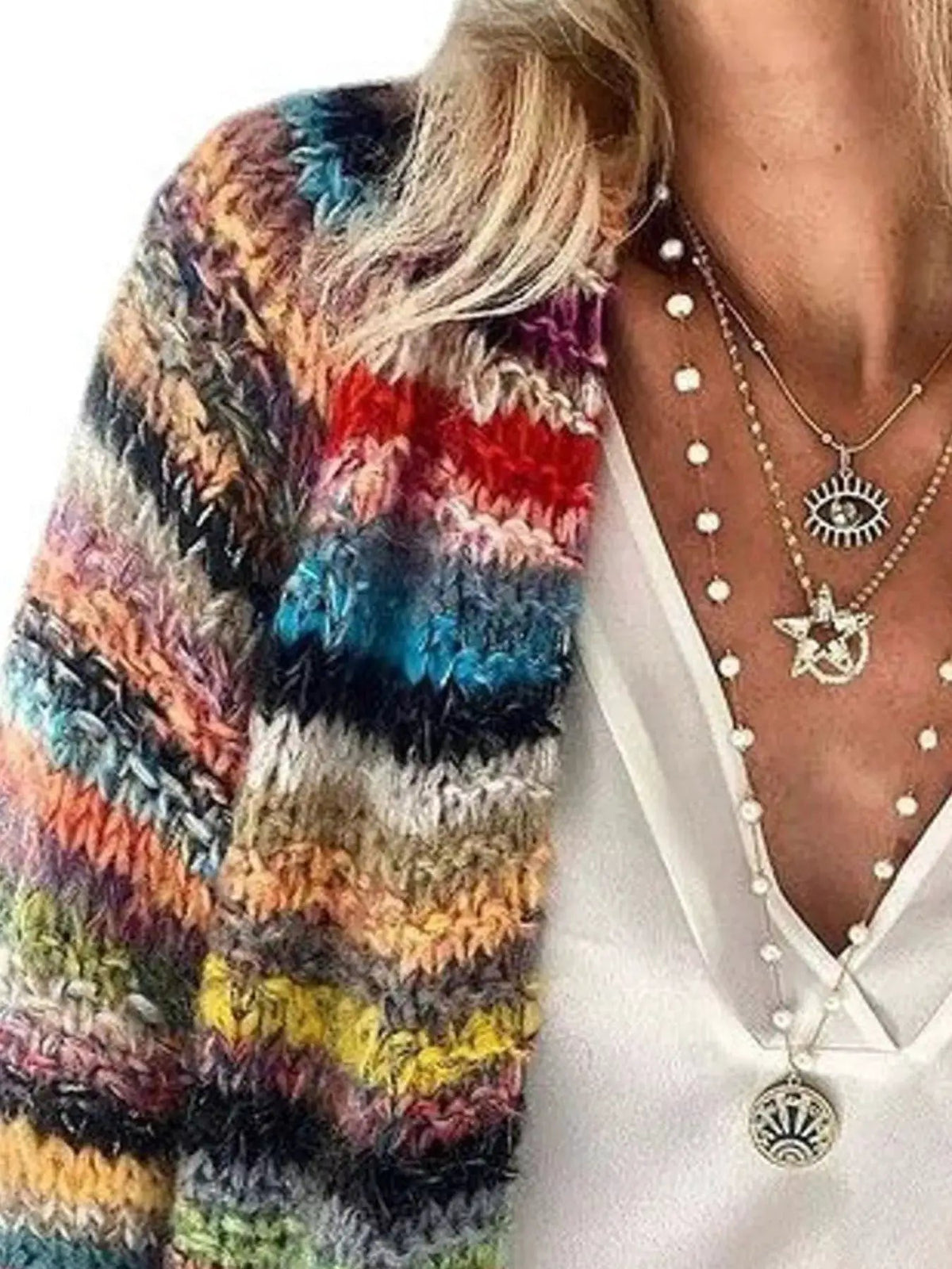 Multi-Color Striped Chunky Knit Open-Front Cardigan - Bitsy Gypsy Boutique