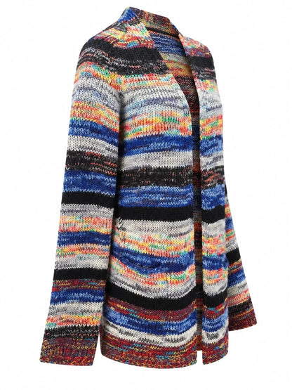 Multi-Color Striped Chunky Knit Open-Front Cardigan - Bitsy Gypsy Boutique