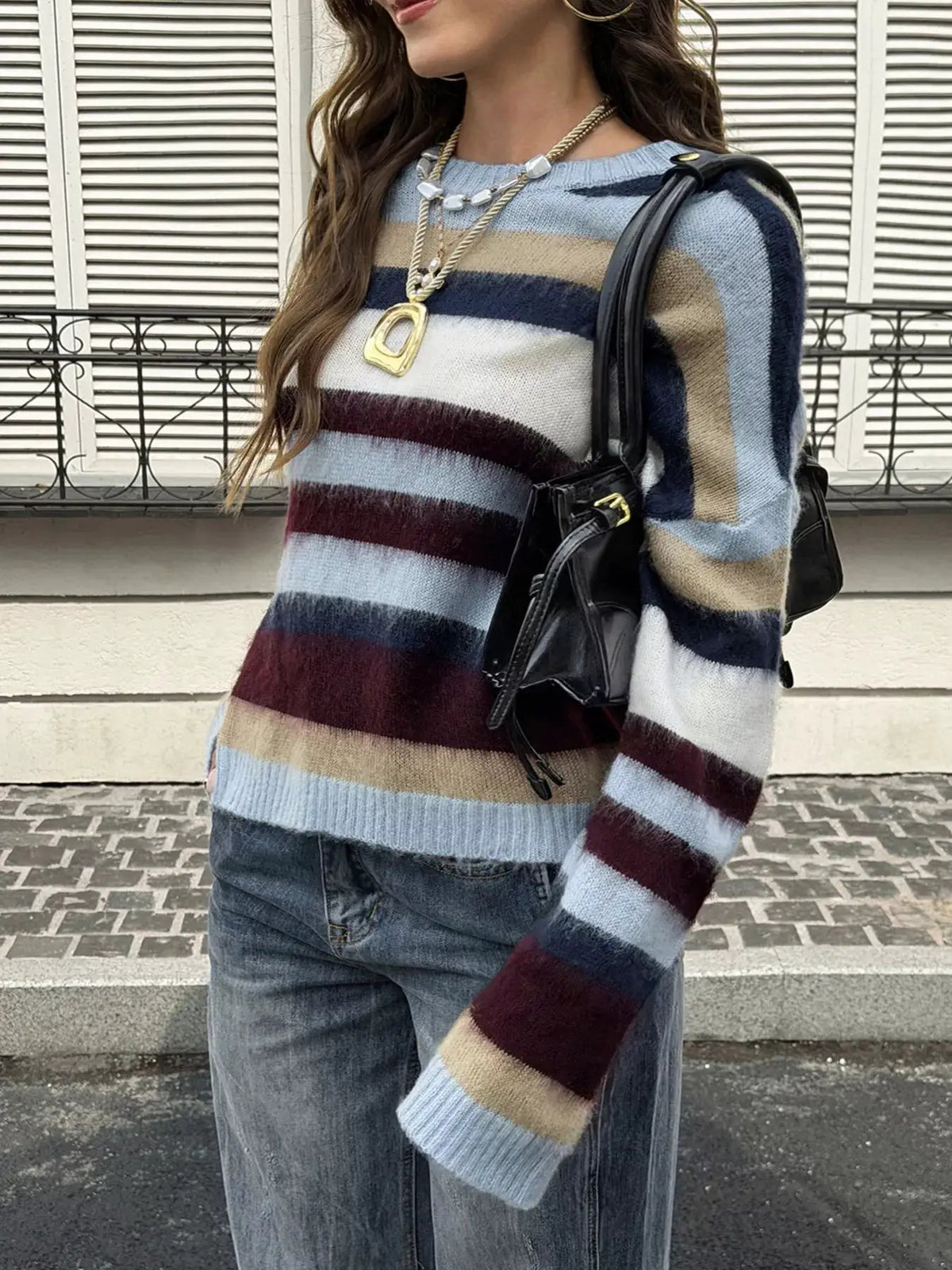 Multi-Color Striped Fuzzy Sweater - Bitsy Gypsy Boutique