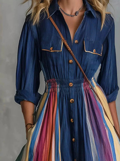 Multi-Color Striped Maxi Shirt Dress - Bitsy Gypsy Boutique