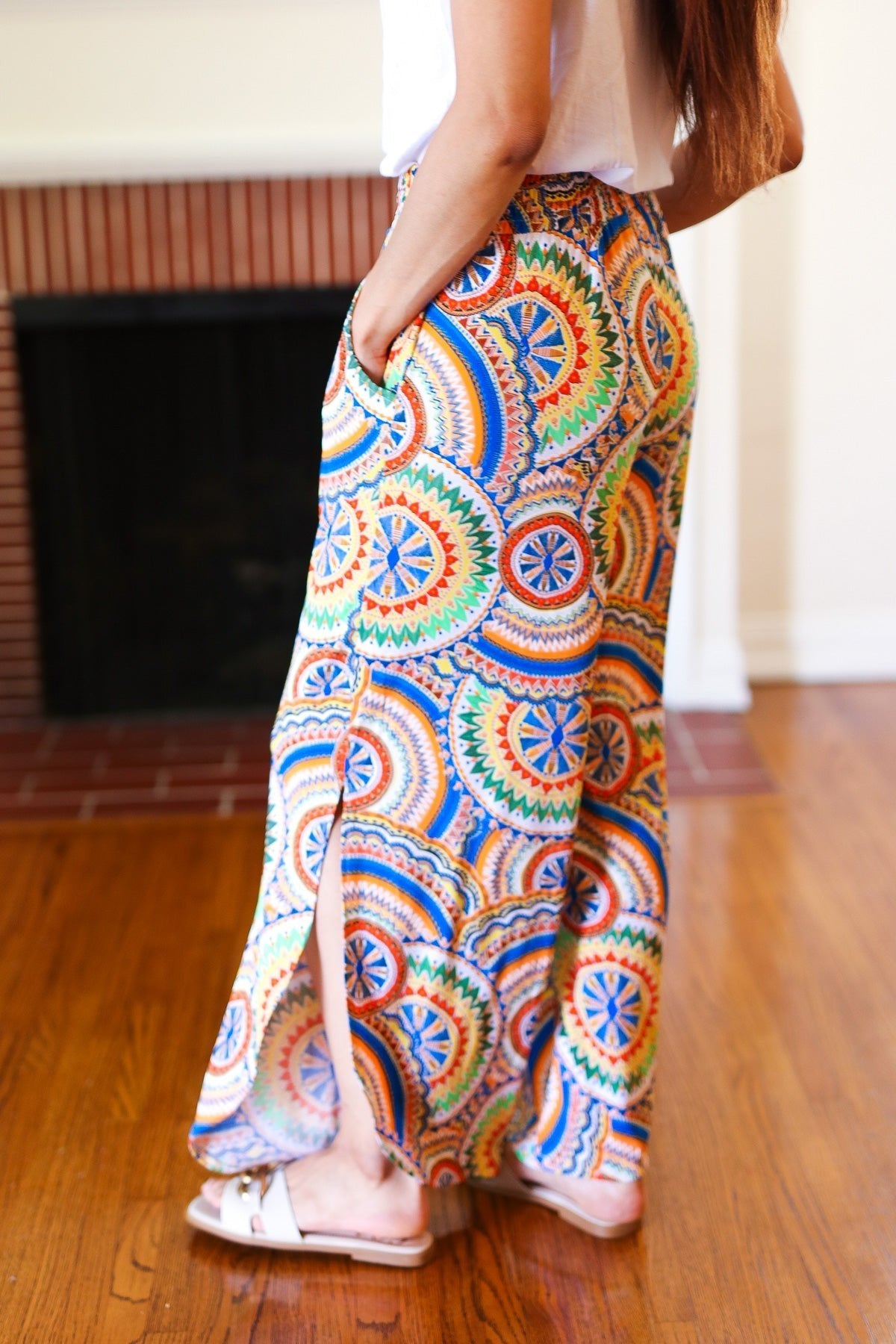 Multicolor Mandala Smocked Waist Side Slit Palazzo Pants - Bitsy Gypsy Boutique