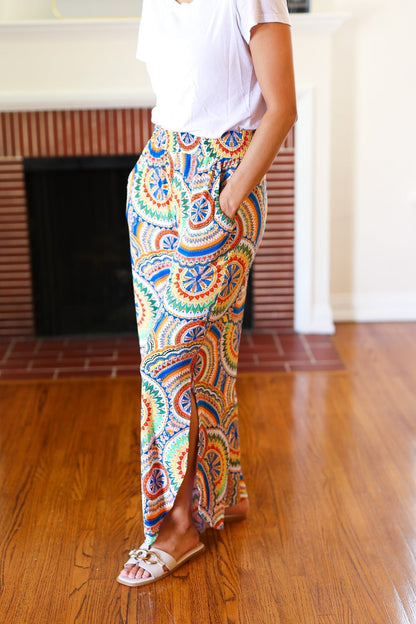 Multicolor Mandala Smocked Waist Side Slit Palazzo Pants - Bitsy Gypsy Boutique