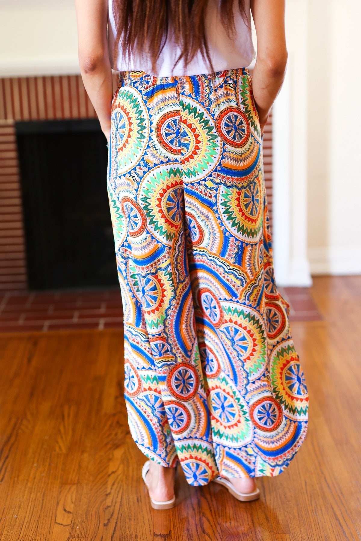 Multicolor Mandala Smocked Waist Side Slit Palazzo Pants - Bitsy Gypsy Boutique