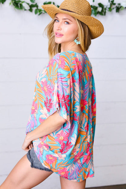 Multicolor Tropical Floral Print Woven Top - Bitsy Gypsy Boutique