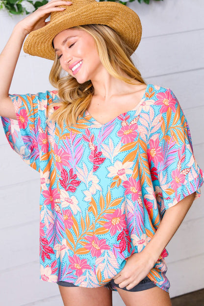 Multicolor Tropical Floral Print Woven Top - Bitsy Gypsy Boutique