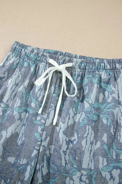 Multicolour Abstract Botanical Print Top and Drawstring Pants Set by Trendsi