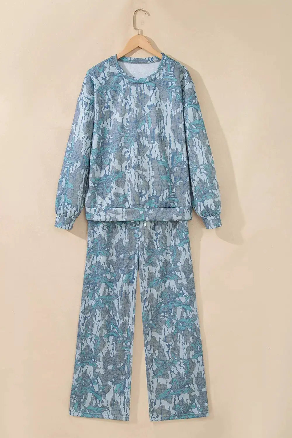 Multicolour Abstract Botanical Print Top and Drawstring Pants Set by Trendsi