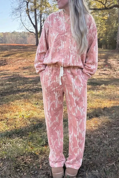 Multicolour Abstract Botanical Print Top and Drawstring Pants Set by Trendsi