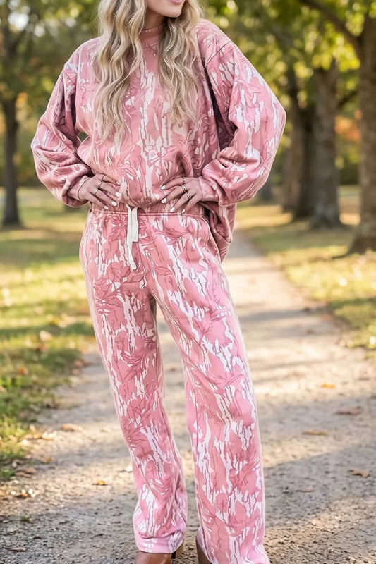 Multicolour Abstract Botanical Print Top and Drawstring Pants Set - Bitsy Gypsy Boutique