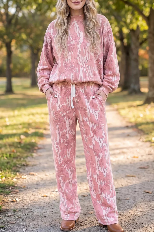 Multicolour Abstract Botanical Print Top and Drawstring Pants Set - Bitsy Gypsy Boutique