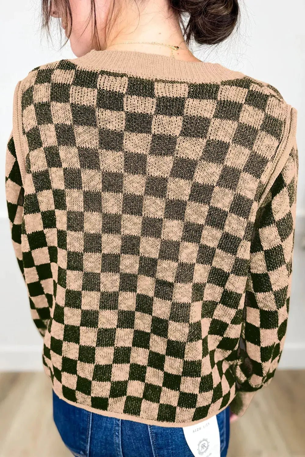 Multicolour Drop Shoulder Plaid Knit Long Sleeve Sweater - Bitsy Gypsy Boutique