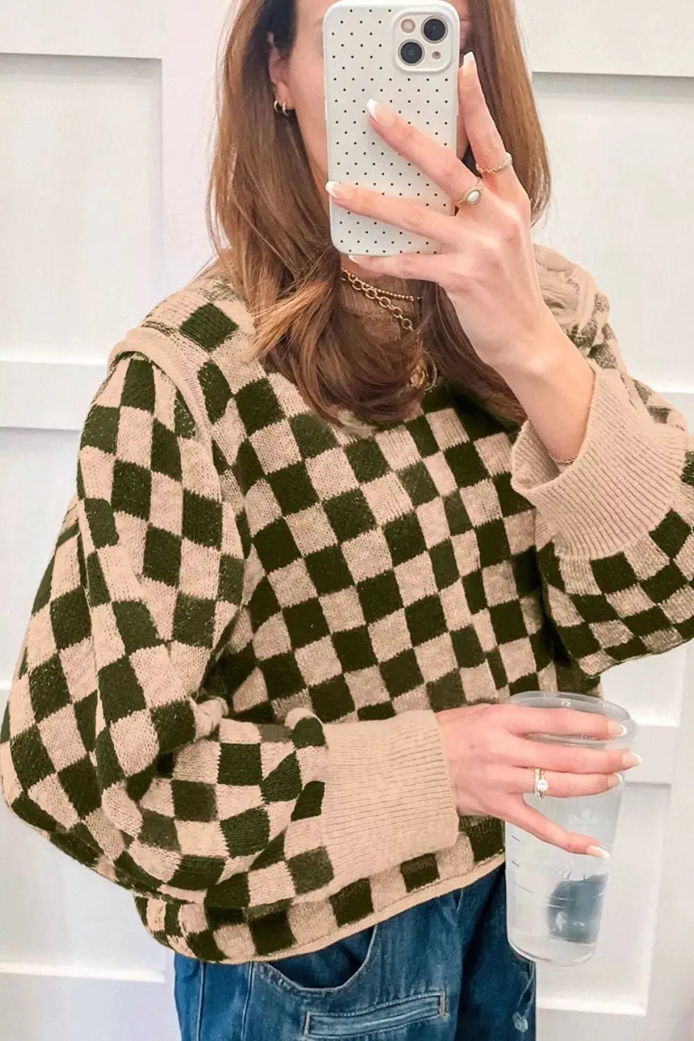 Multicolour Drop Shoulder Plaid Knit Long Sleeve Sweater - Bitsy Gypsy Boutique