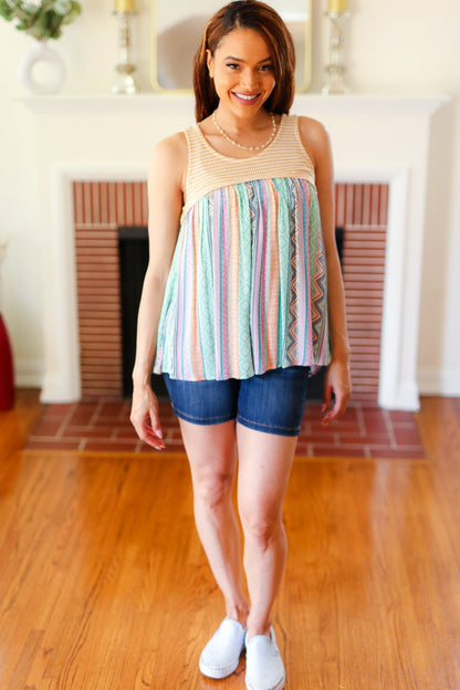 Mustard Two-Tone Boho Print Back Tie Tank - Bitsy Gypsy Boutique