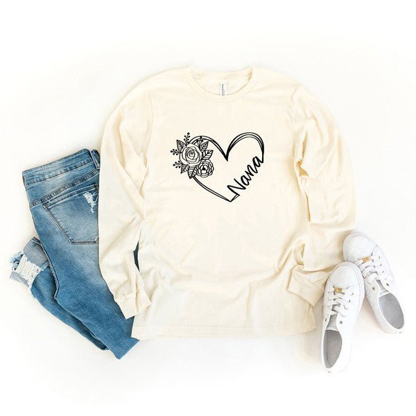 Nana Heart Outline Long Sleeve Graphic Tee - Bitsy Gypsy Boutique