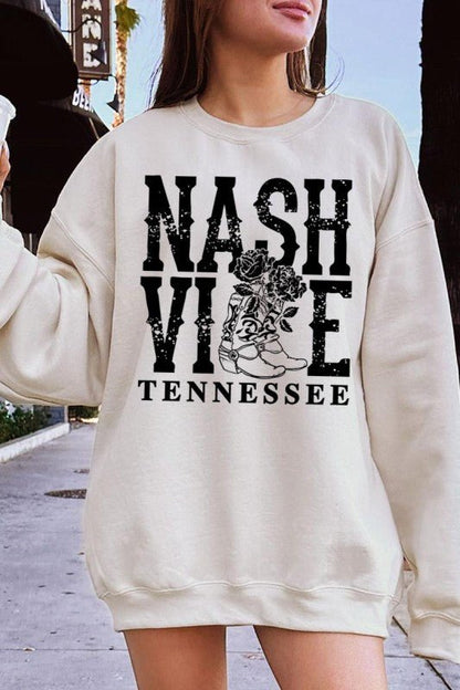 Nashville Cowgirl Boots Graphic Sweatshirt - Bitsy Gypsy Boutique