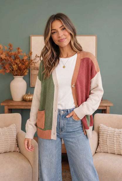 Natural Beauty Color Block Knit Cardigan by Haptics