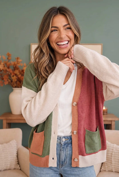Natural Beauty Color Block Knit Cardigan by Haptics