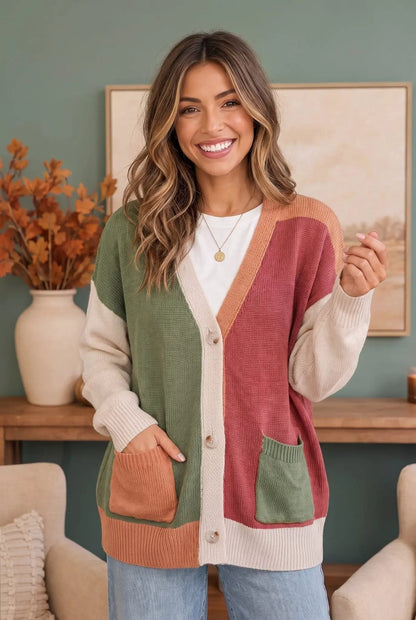 Natural Beauty Color Block Knit Cardigan by Haptics