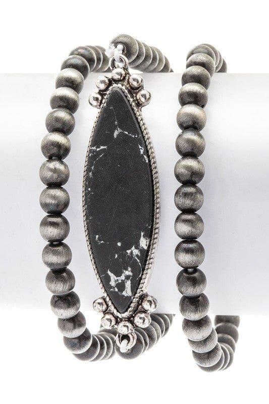 Navajo Beads Stone Stretch Bracelet Set - Bitsy Gypsy Boutique