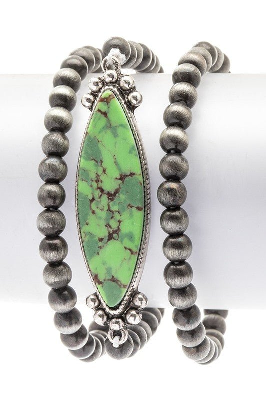 Navajo Beads Stone Stretch Bracelet Set - Bitsy Gypsy Boutique