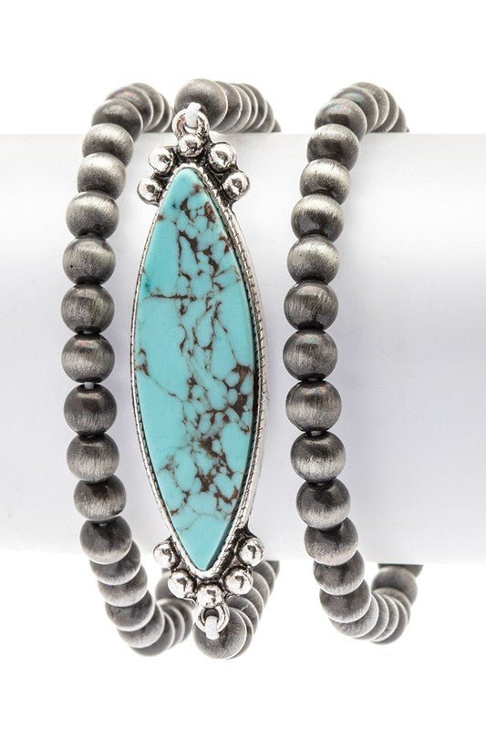 Navajo Beads Stone Stretch Bracelet Set - Bitsy Gypsy Boutique