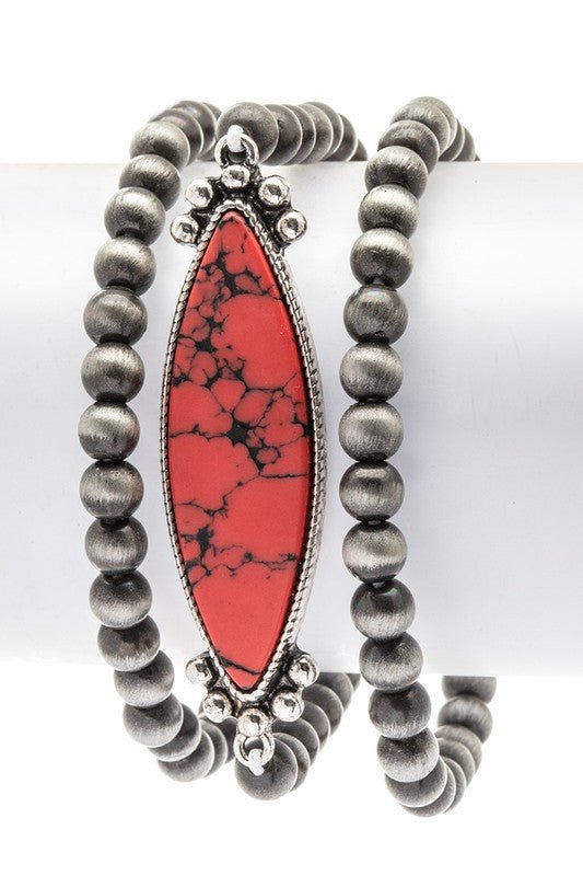 Navajo Beads Stone Stretch Bracelet Set - Bitsy Gypsy Boutique