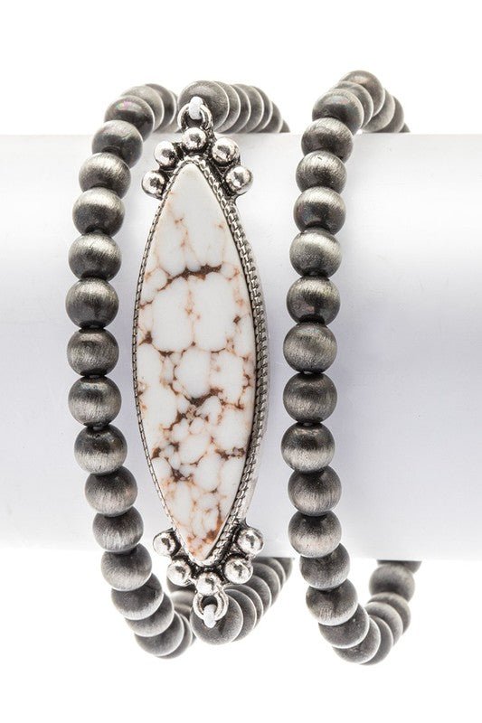Navajo Beads Stone Stretch Bracelet Set - Bitsy Gypsy Boutique