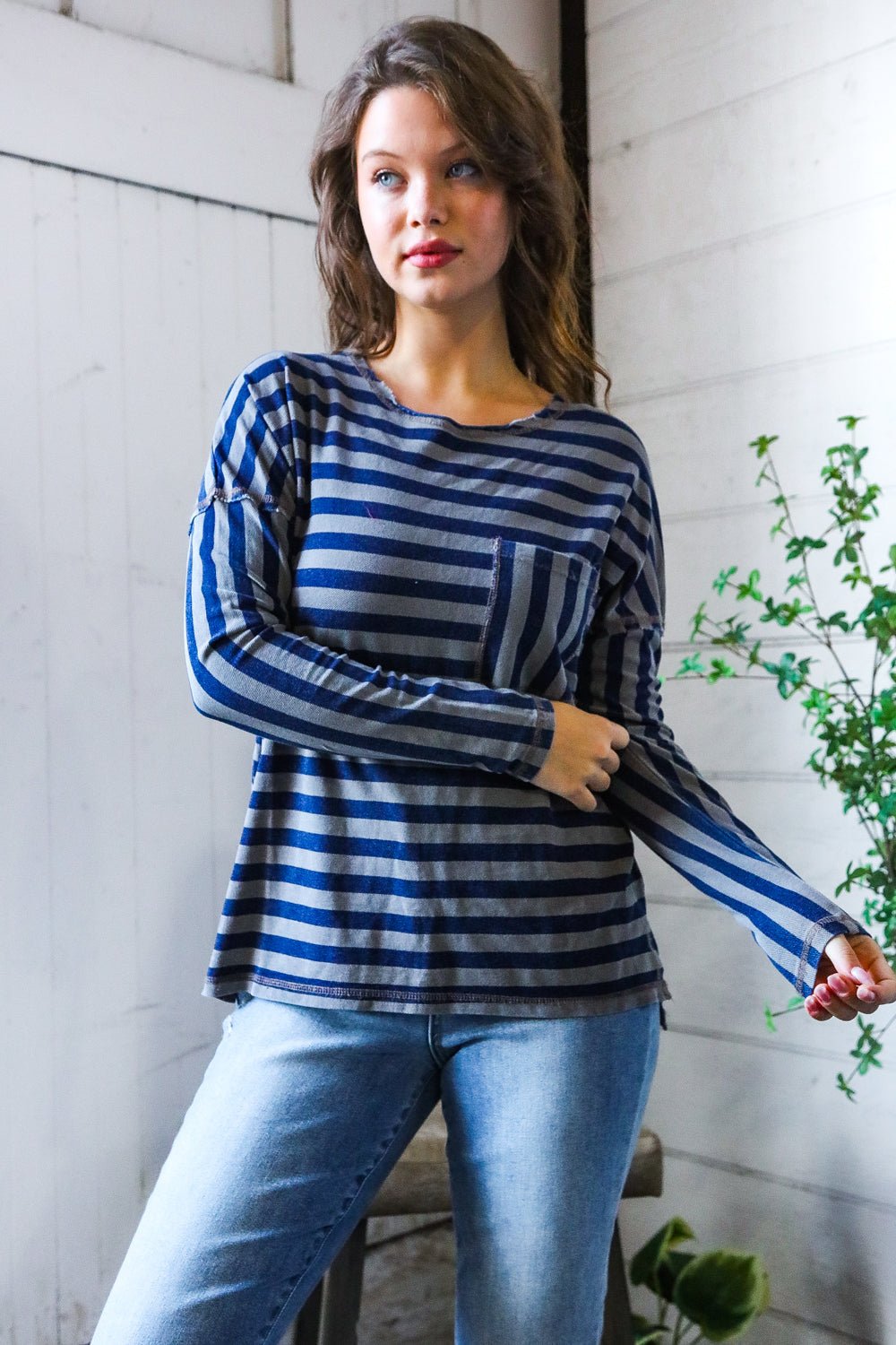 Navy Days Long Sleeve Top - Bitsy Gypsy Boutique