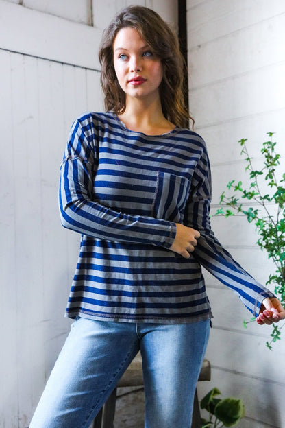 Navy Days Long Sleeve Top - Bitsy Gypsy Boutique