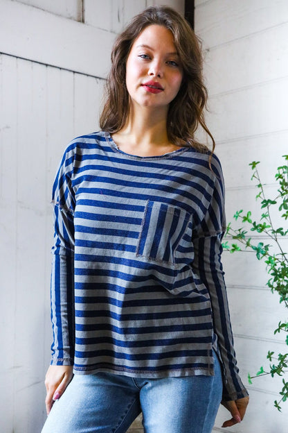 Navy Days Long Sleeve Top - Bitsy Gypsy Boutique