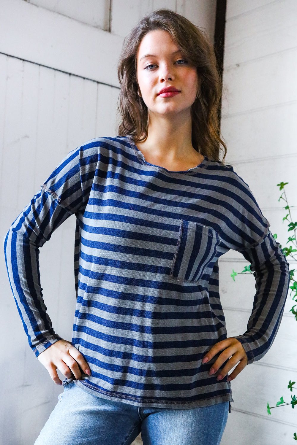 Navy Days Long Sleeve Top - Bitsy Gypsy Boutique