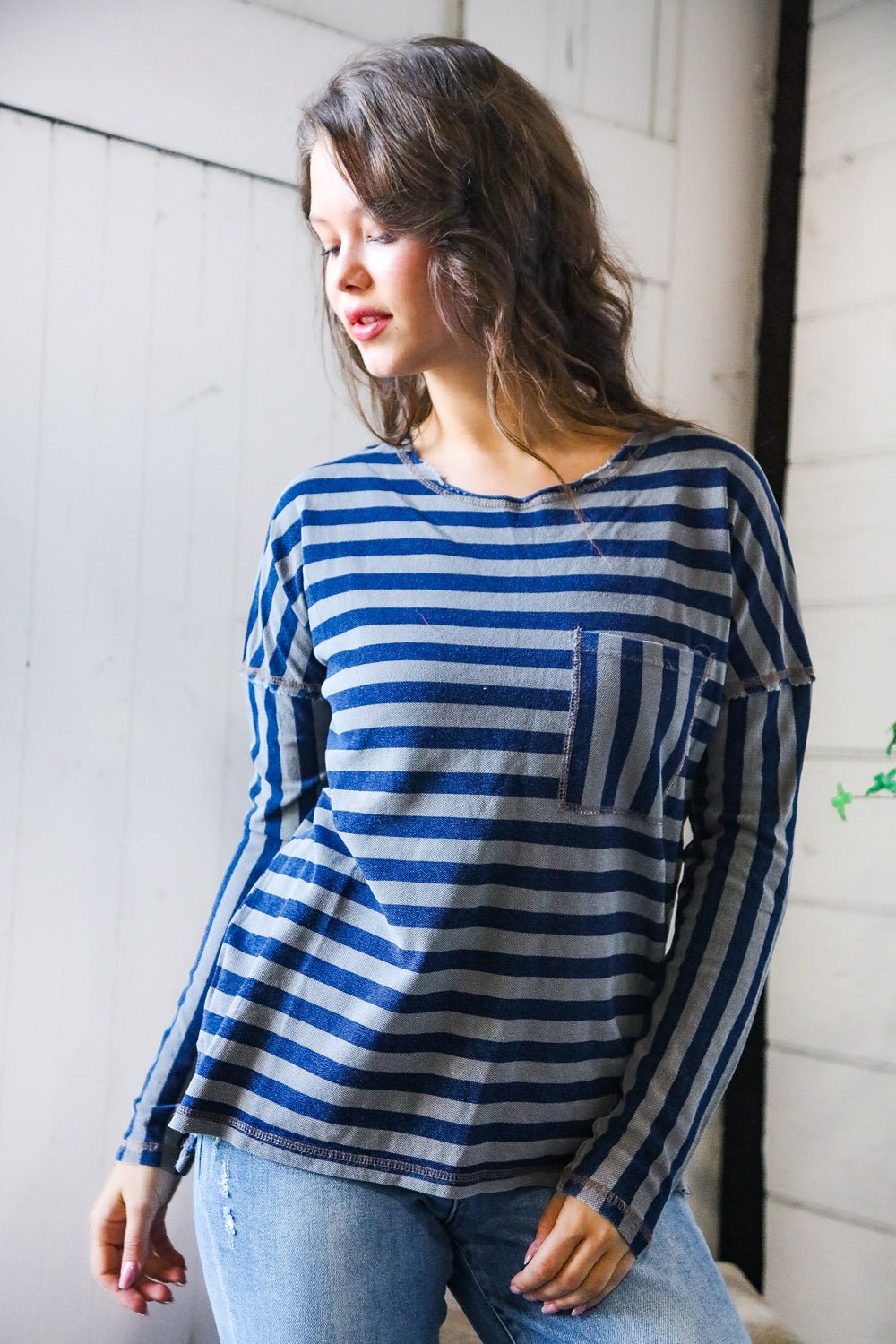 Navy Days Long Sleeve Top - Bitsy Gypsy Boutique